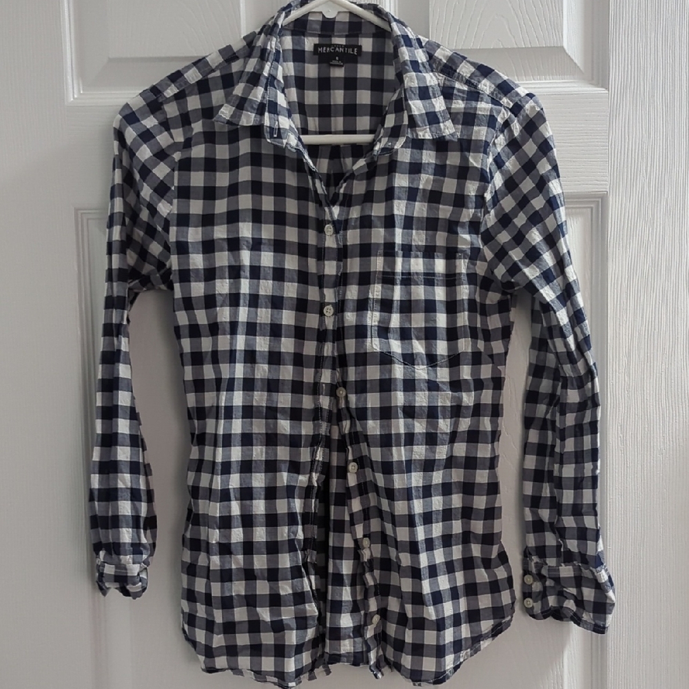 JCrew Mercantile -gingham button down shirt.